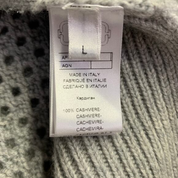 AGNONA Size L Grey Heather Cashmere Knit Mesh Open Front Cardigan - Picture 7 of 7